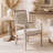 Upholstered Dining Arm Chair with Light Wood Finish