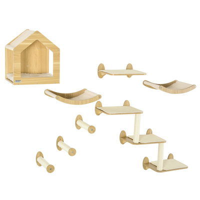 Arbre à chat Pawhut unique fabriqué à partir d'étagères à chat avec 10 niveaux pour plus de hauteur, arbre de chat mural avec terrain de jeu d'escalade