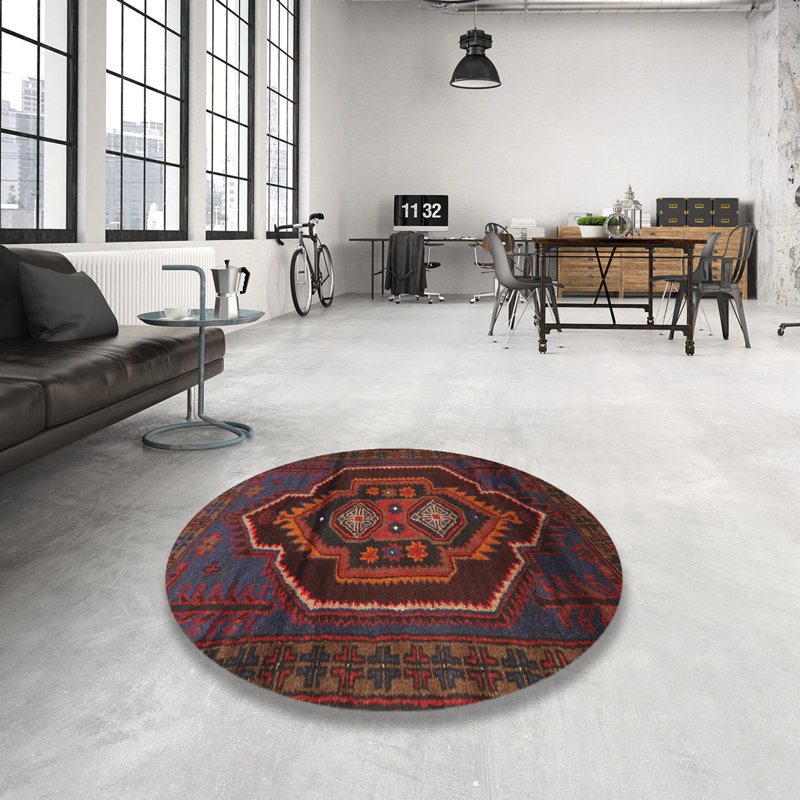 Tapis rouge/bleu traditionnel, Rond 4 pi