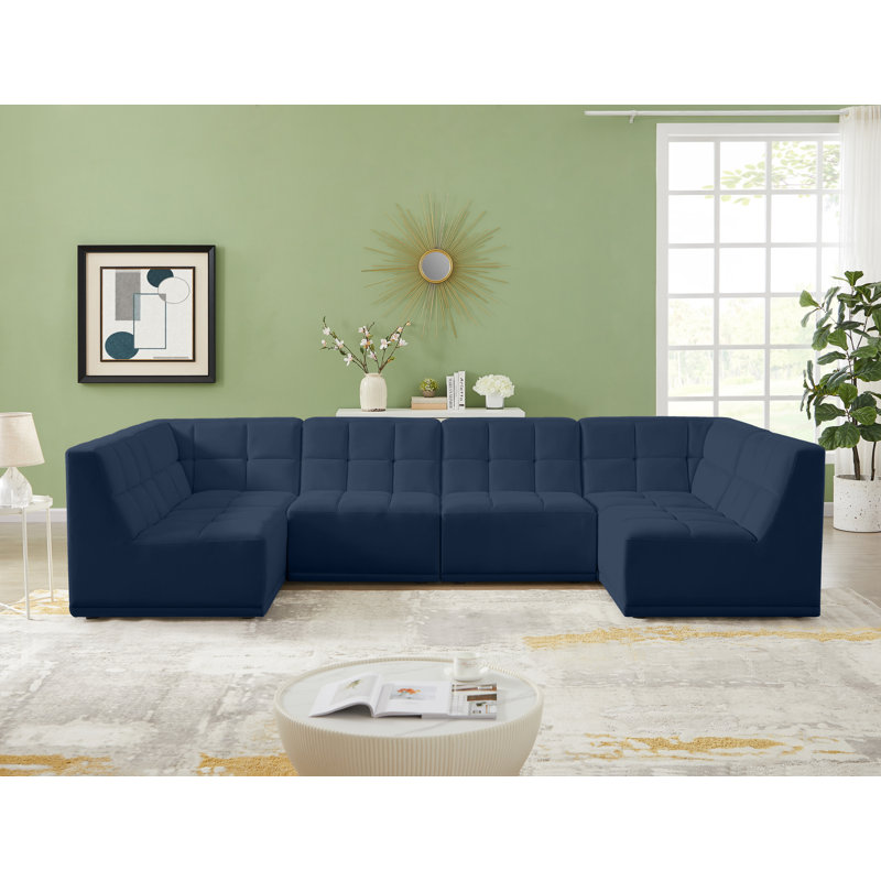 Canapé modulaire en velours Hildick, Velours marine