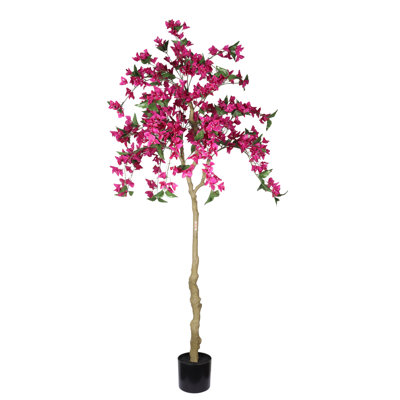 6FT Artificial Bougainvillea Tree, Realistic Potted Faux Flower Tree with Black Plastic Pot, Fabric Fake Plant for Indoor Living Room Home Decor
