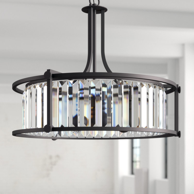 Lustre tambour en cristal 4 lumières Bunton, Bronze vieilli