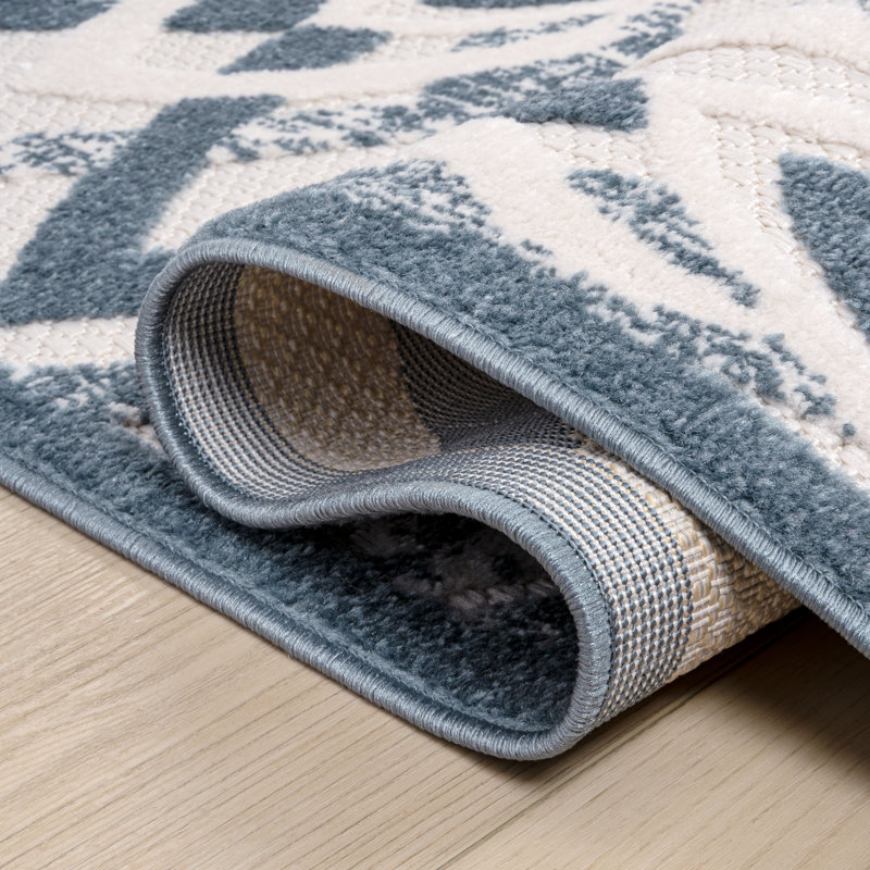 Tapis d'intérieur / extérieur Flora, Tapis de couloir 2 pi 3 po x 8 pi, Crème / Bleu foncé