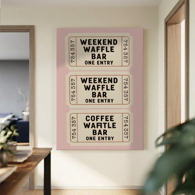 Tableau sur toile de style rétro « Billets de bar à gaufres », 61 x 91 cm, imprimé galerie, motif menu de souper beige et rouge, idéal pour la cuisine, un café ou une salle à manger.