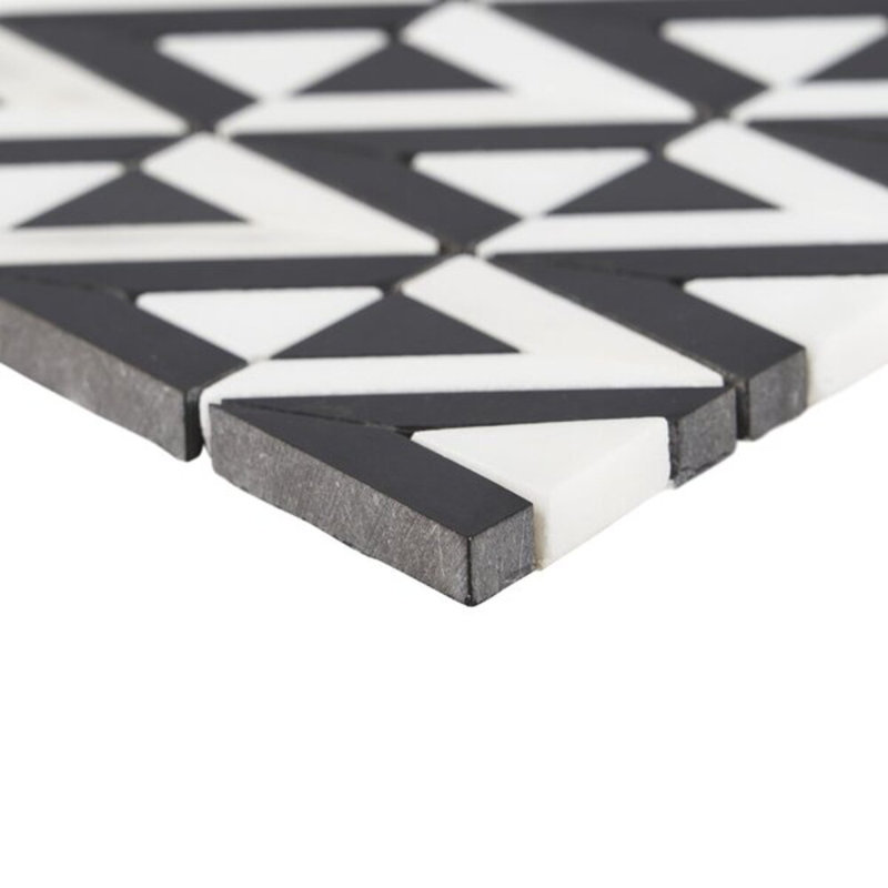 Monroe 8x8 Triangle Polished Marble Mosaic Tile, Black/White