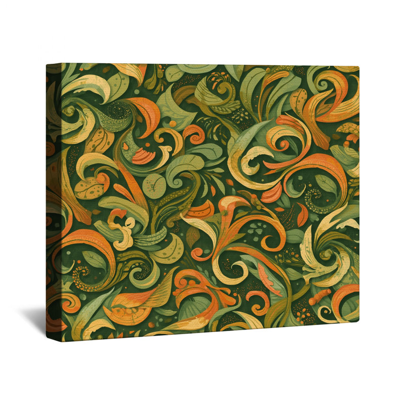 Toile tendue à motif de tourbillons de feuilles complexes en plusieurs tailles, 11 x 14 pouces
