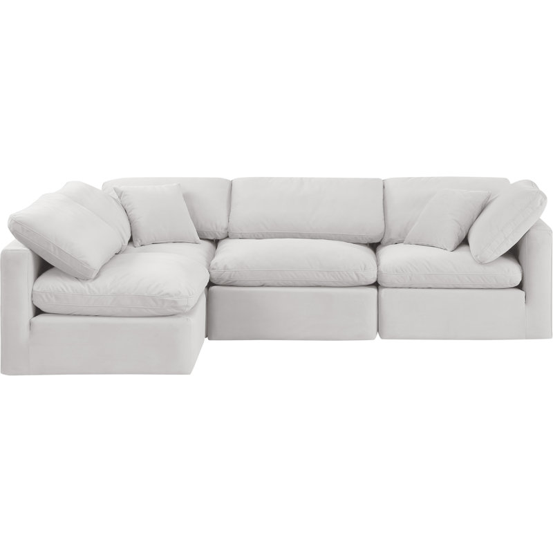 Itala Velvet L-Shaped Sectional Reversible, Cream Velvet
