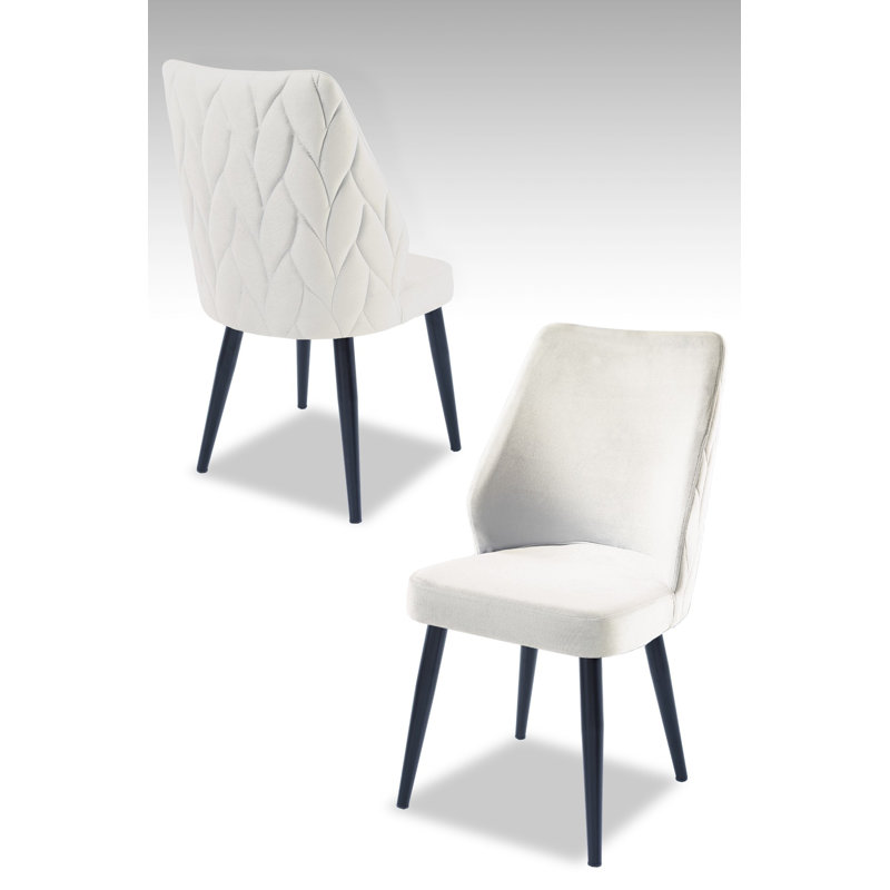 Ensemble de chaises modernes (2 pièces), crème et noir, 18,9 po x 35,4 po x 16,9 po | 100% panneau de particules enduit de mélamine, tissu 100% polyester, pieds en métal | Élégant et confortable pour la maison ou le bureau, parfait pour tout espace