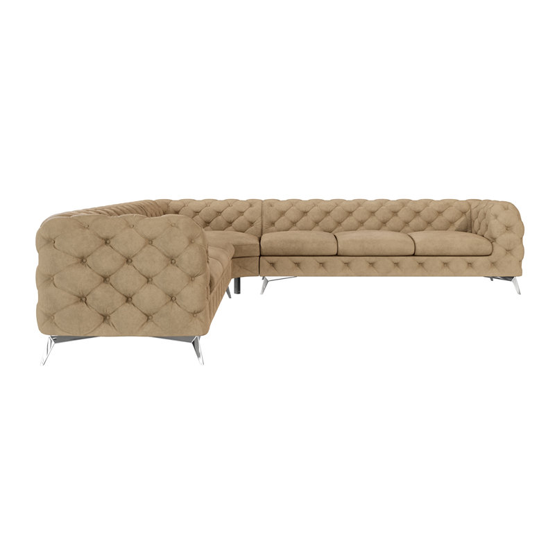 Chesterfield Corner Sofa L-Shape  with Silver Metal Legs, Beige