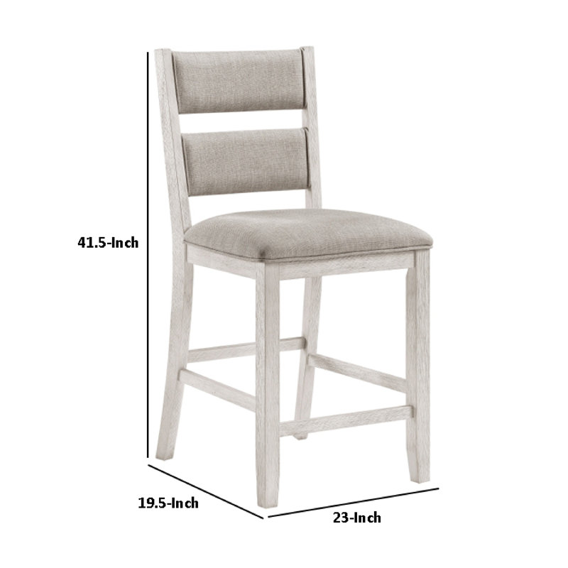 Ensemble de 2 chaises à hauteur de comptoir Vile, polyester gris, blanc antique vieilli