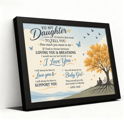 To My Daughter Quote With Yellow Tree And Dad Daughter Canvas Wall Art