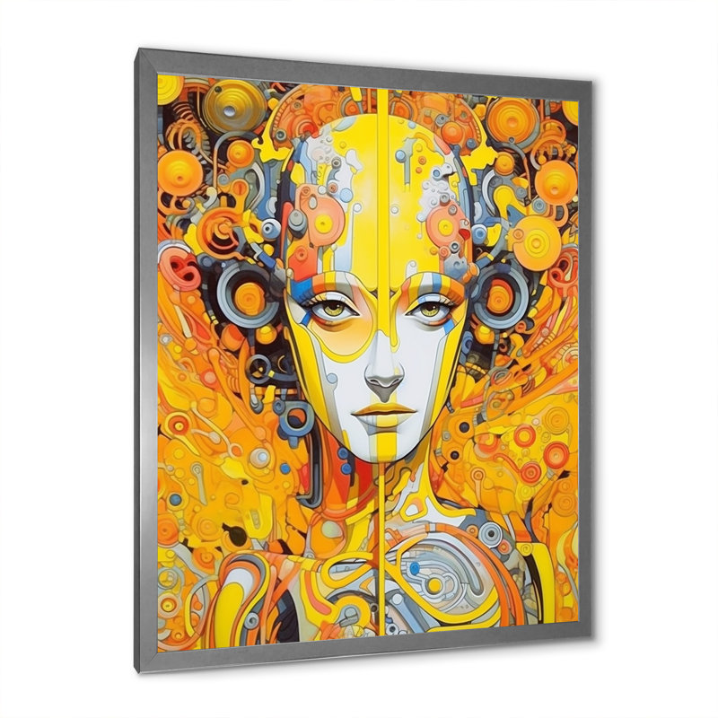 Illustration charmante de Robots charmants - Impression, H 44 po x l 34 po x P 1,5 po, Cadre simple argenté