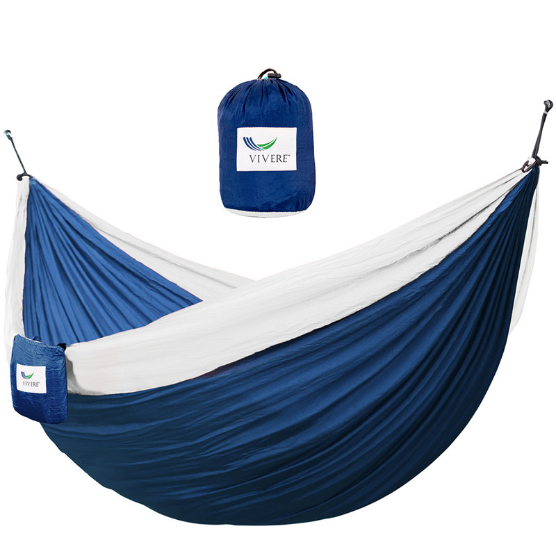 Hamac de camping double Kylee Parachute, Double, Bleu marine/blanc