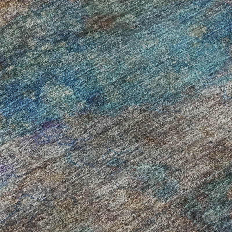 Tapis abstrait lavable à la machine de qualité supérieure Mayfield AMF2100, Sarcelle, 3 pi x 5 pi