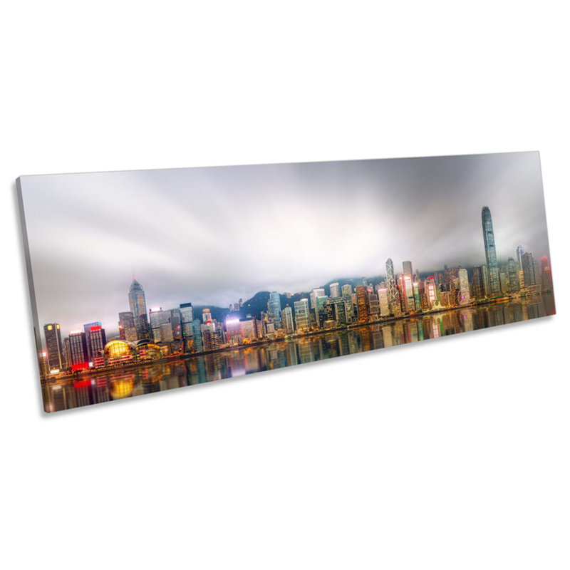 Hong Kong Island Skyline City - Wrapped Canvas Panoramic Print, 40.64cm H x 121.92cm W