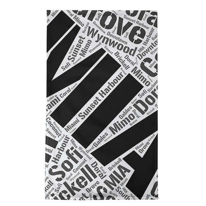 Cotton Tea Towel Kitchen Towel, Black, Miami
