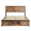 Queen Size Retro Farmhouse Bed with Storage Footboard, LED & Charging Station Headboard