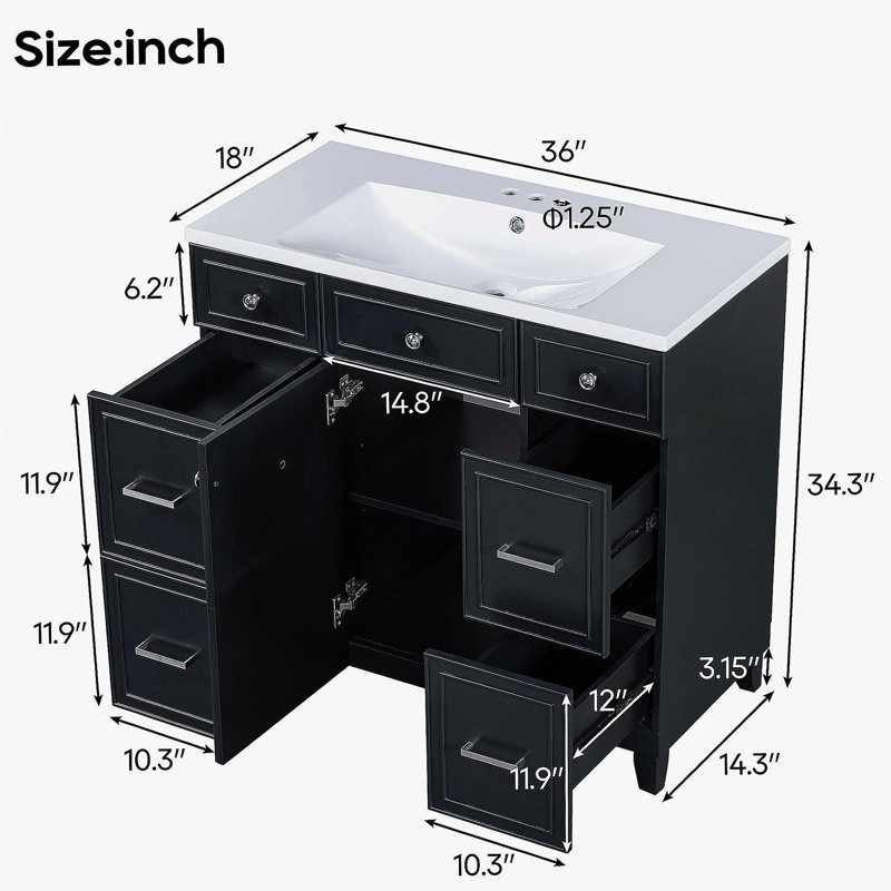 Ensemble de meuble-lavabo 36 po avec lavabo à cuve simple et lavabo à fermeture en douceur 36 po
