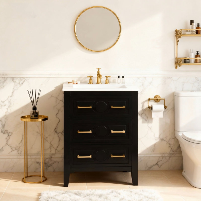 Armoire de rangement autoportante avec lavabo et tiroirs, Noir
