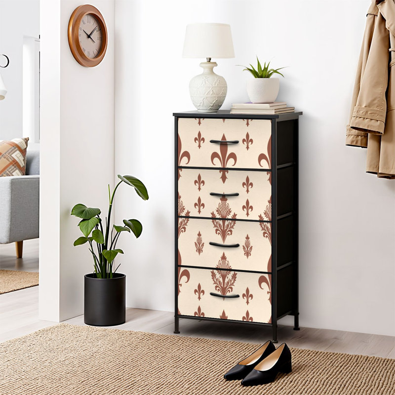 4 Drawer Dresser for Bedroom, Narrow Chest of Drawers, Wooden Top and Study Iron Frame 18"x37.5"-(WxH)
