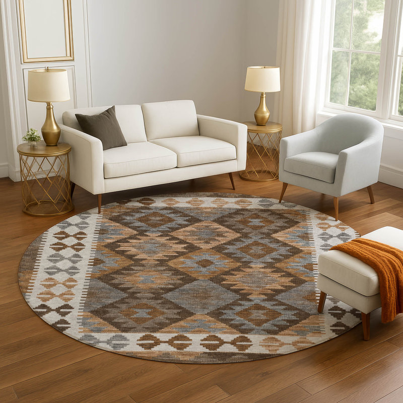 Premium Machine Washable Mayfield Tribal Rug, Round 8'