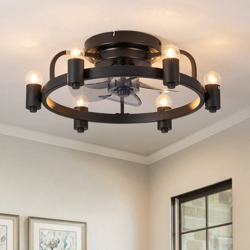 20 in. Black Flush Mount Low Profile Ceiling Fan with Remote