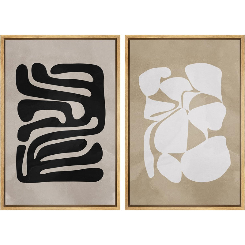 «Black Lines Over Tan Plain», 2 pièces, Naturel, H 36 po x l 24 po
