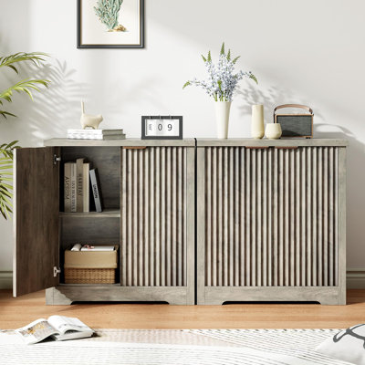 2-Pack 75cm Modern Fluted Sideboard Buffet Cabinet, Wooden Storage with 2 Doors & Adjustable Shelves for Living Room Kitchen Hallway