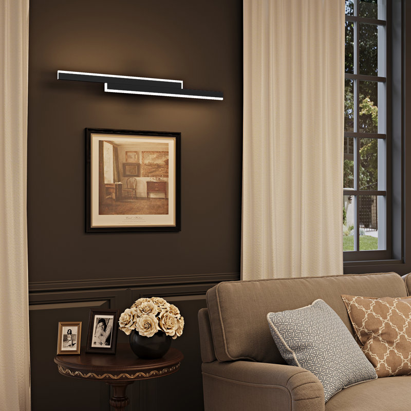 Applique murale encastrée à piles avec télécommande, Noir mat, H 23,6 po x l 5 po x P 1,3 po