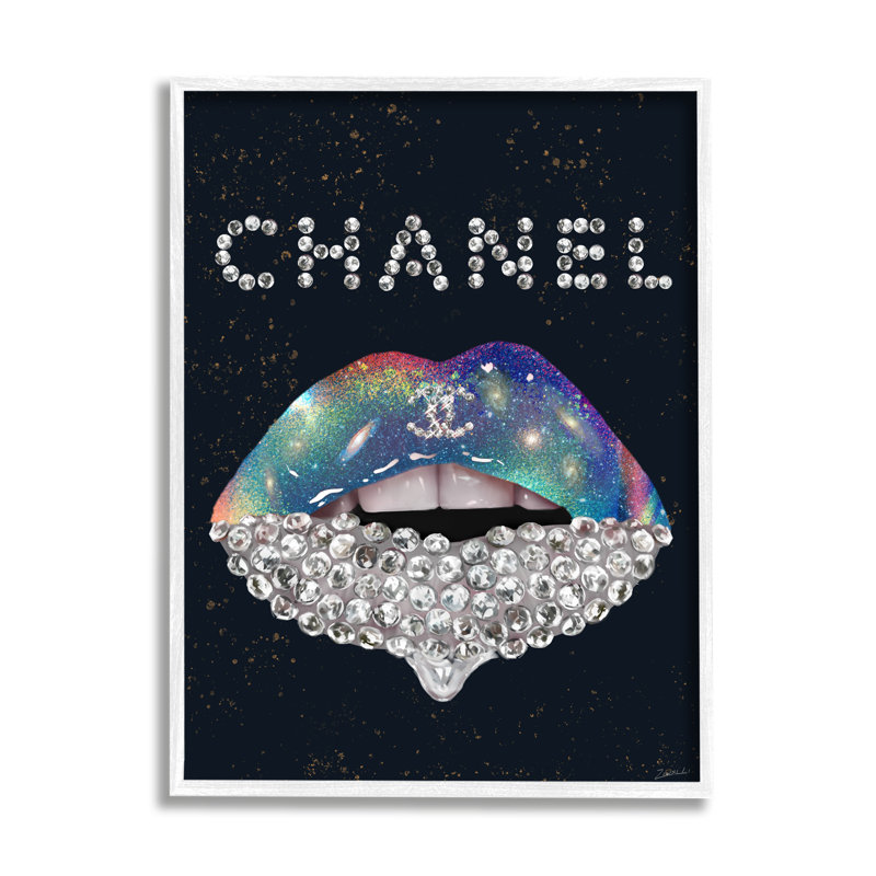 Rouge à lèvres Glam Diamond, H 14 po x l 11 po x P 1,5 po, Giclée encadrée blanc bord de mer