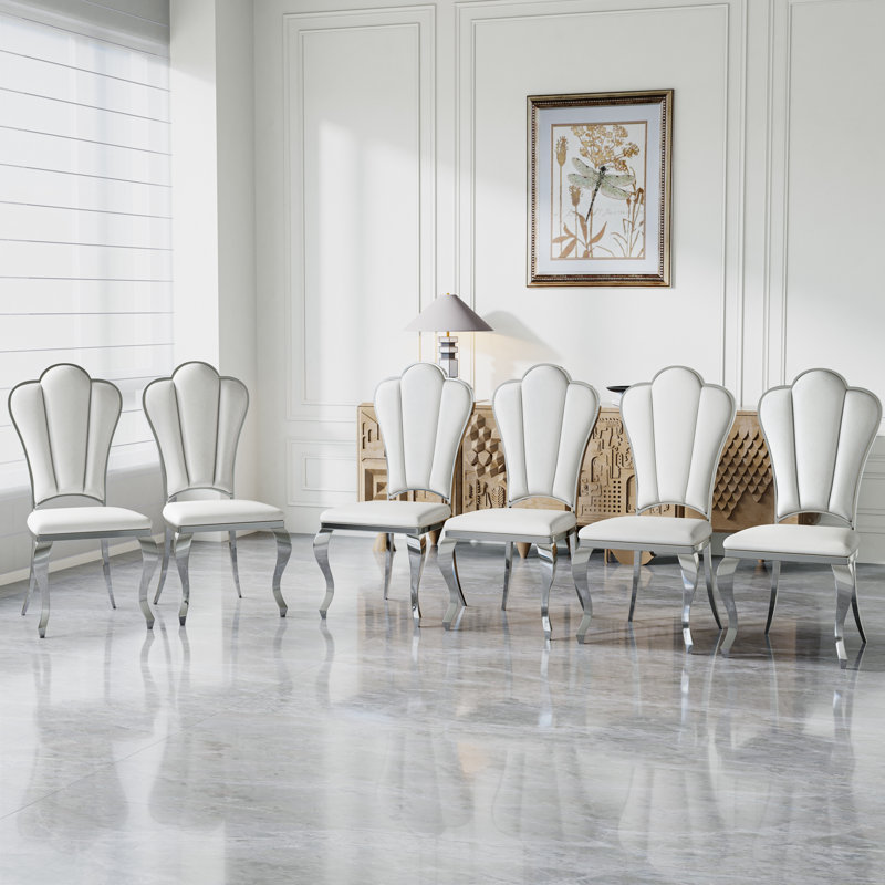 Chaise d'appoint rembourrée en similicuir, 6, Blanc, Argent argent