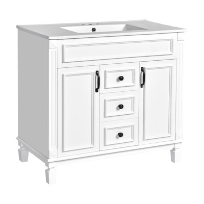 Meuble-lavabo de salle de bain avec lavabo supérieur, armoire de rangement de salle de bain avec 2 portes à fermeture douce et 2 tiroirs