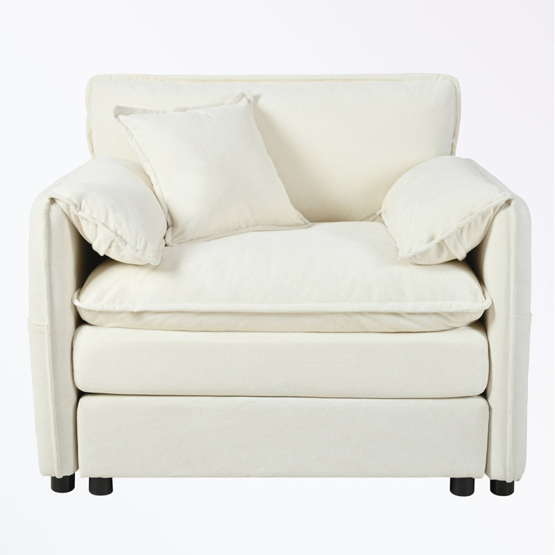 Modern Upholstered sofa with 1 Toss Pillow, Beige