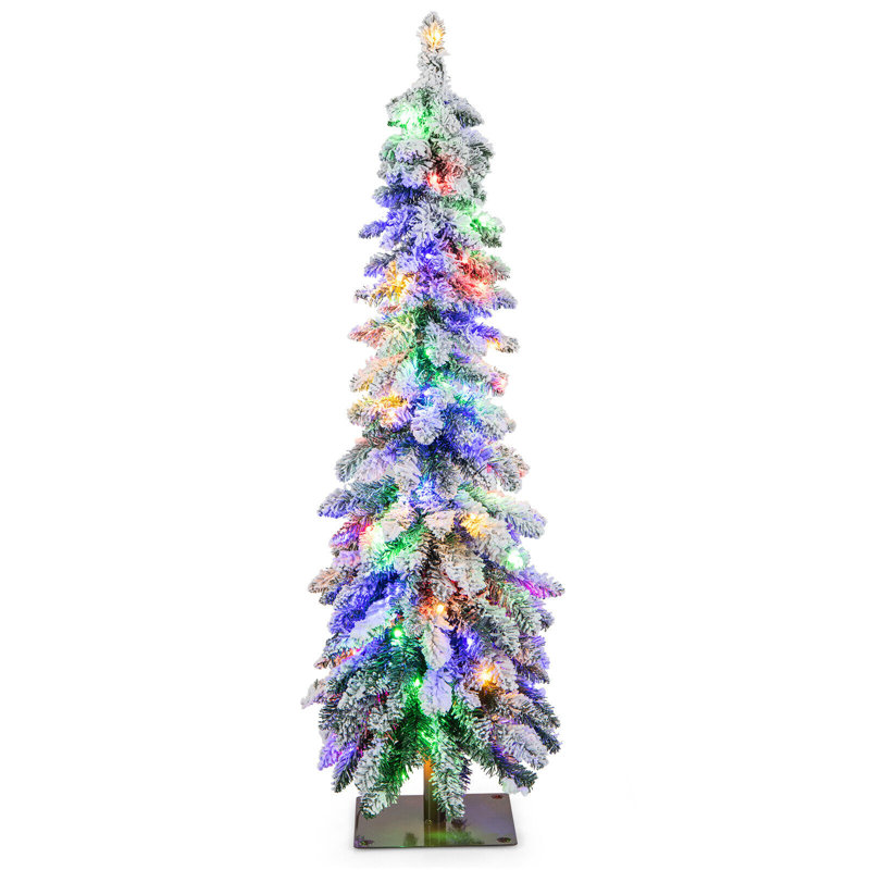 4 pi Arbre de Noël mince floqué avec lumière, H 4 pi