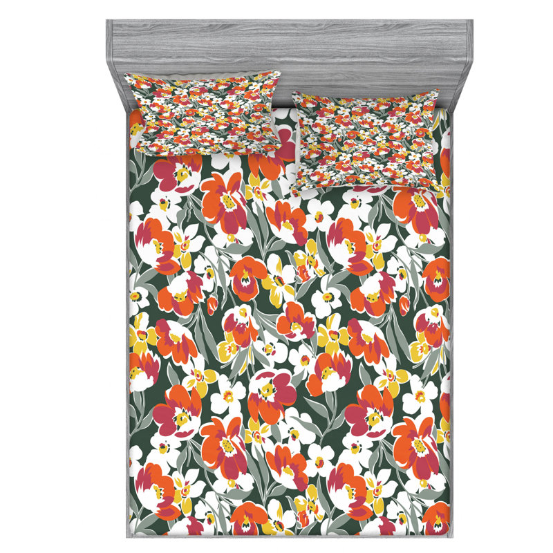 Microfiber Floral Sheet Set, Full Sheet Set with Fitted Sheet