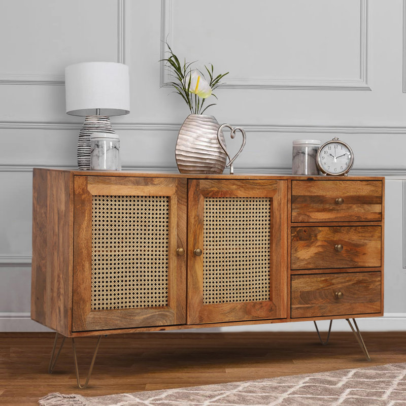 Chetram Rattan Mango 2 Door 3 Drawer Solid Wood Sideboard