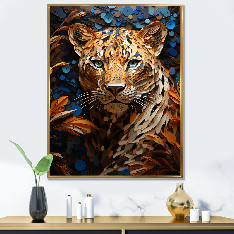 Présence symbolique de jaguar I, Cadre flottant doré, 20" H x 12" W
