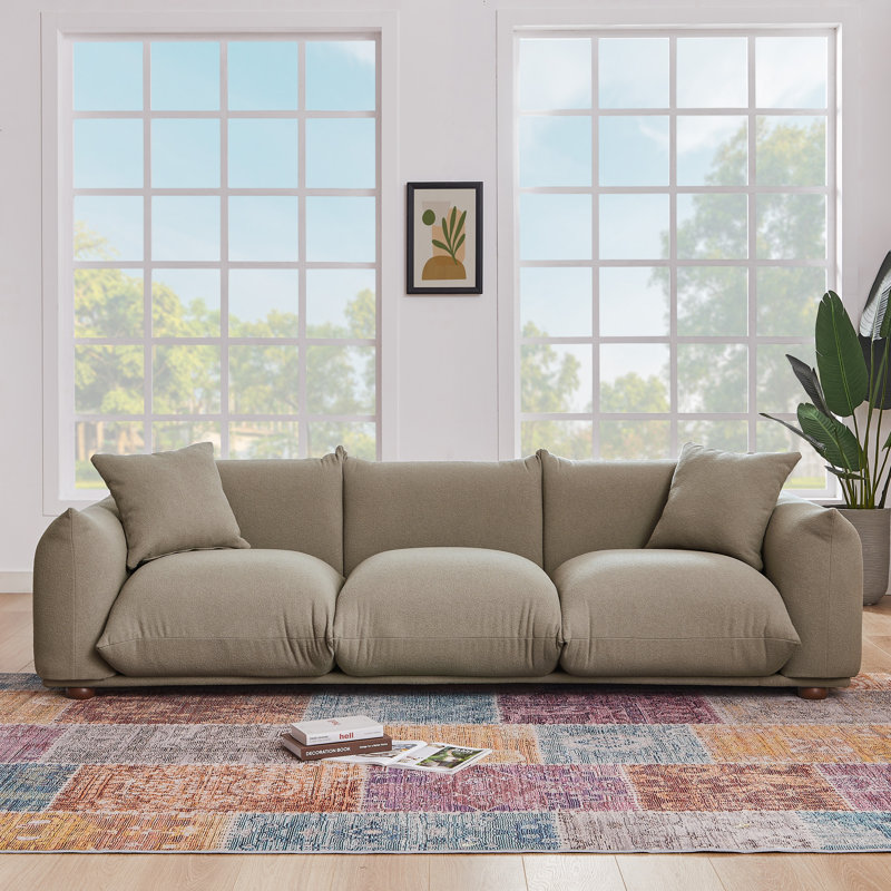 Maly 100'' Round Arm Sofa, Mocha Boucle