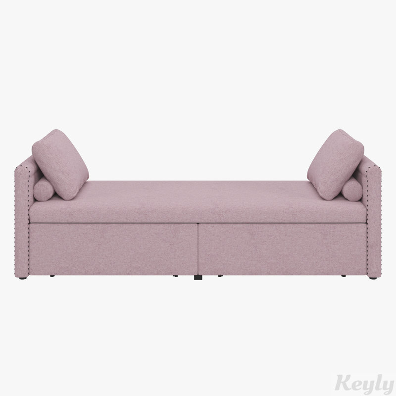 Pink Linen Upholstered Chaise Lounge with Wood Frame