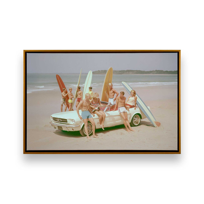 Surf Club Summer sur toile, H 12,75 po x l 18,75 po, Cadre flottant or poli