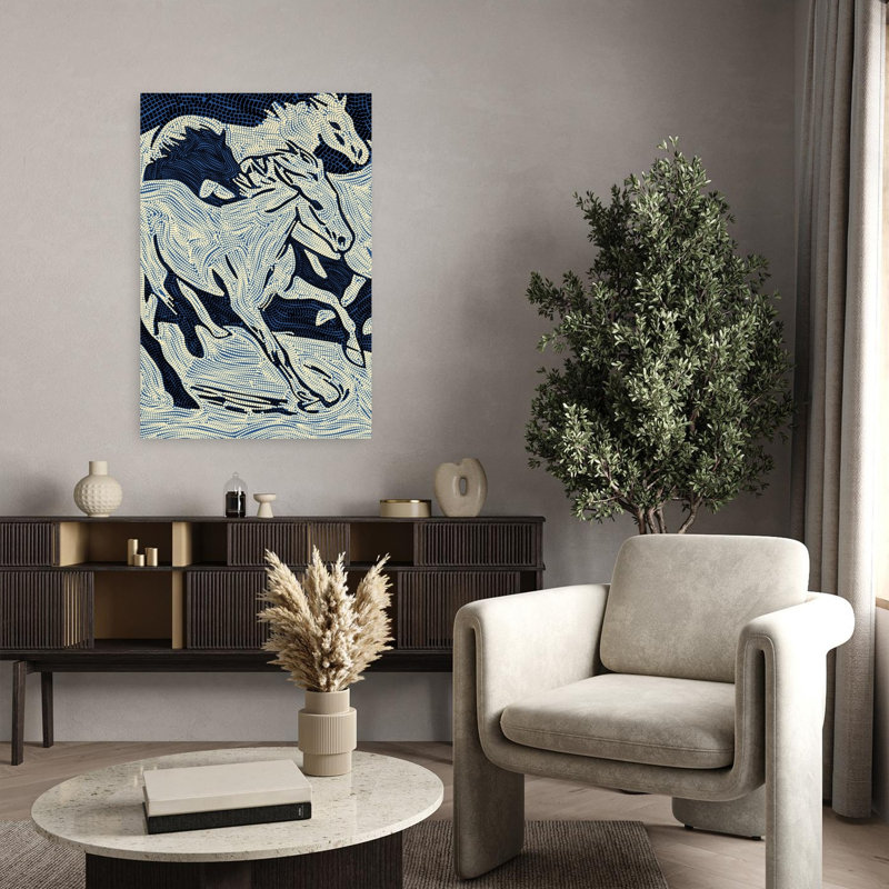 «Blue Flowing Horses», reproduction d'art murale cheval contemporain, 36" H x 24" W