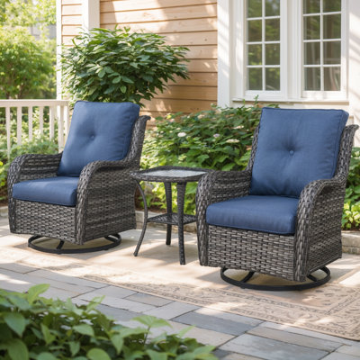 New Caro 2 - Person Outdoor Seating Group PE Wicker Swivel Glider Chair With Cushions With Side Table