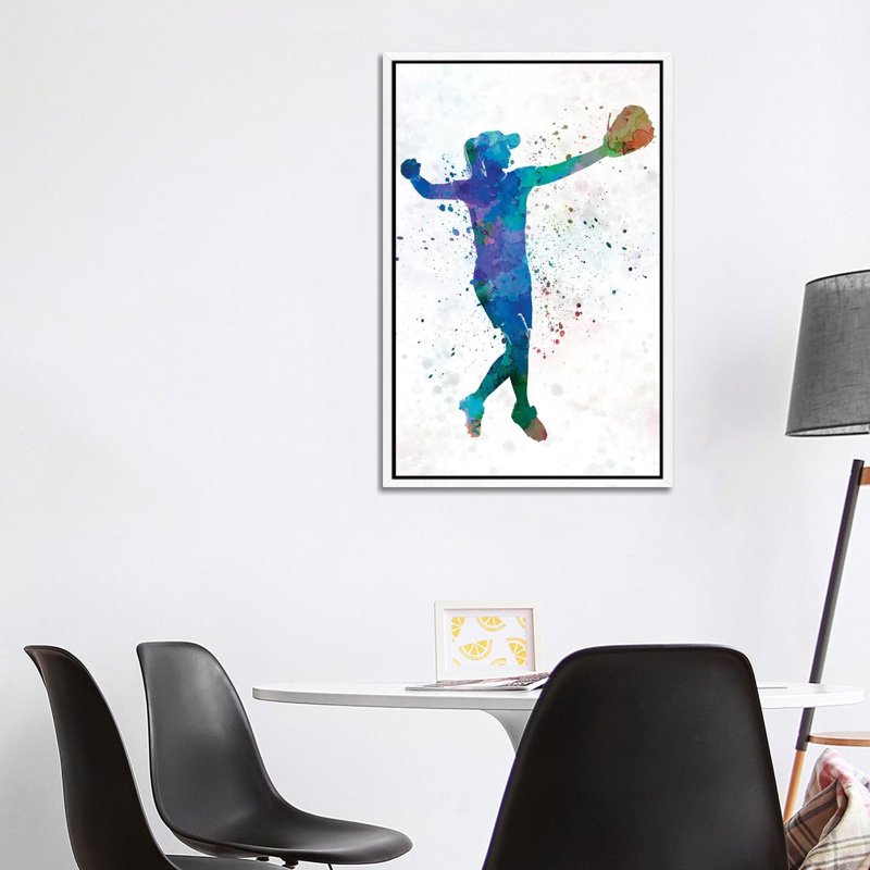 Women Playing Softball II by Paul Rommer - Painting on Canvas, 101.6 cm H x 66.04 cm W, White Framed