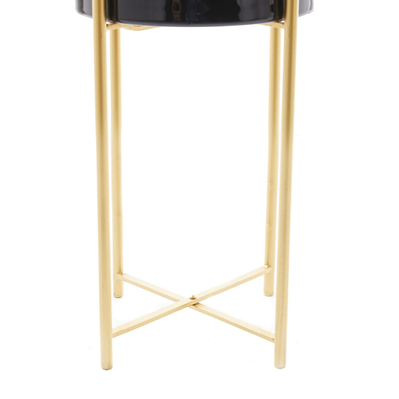 Ensemble de 2 pots d'intérieur et d'extérieur en métal avec support amovible, Noir
