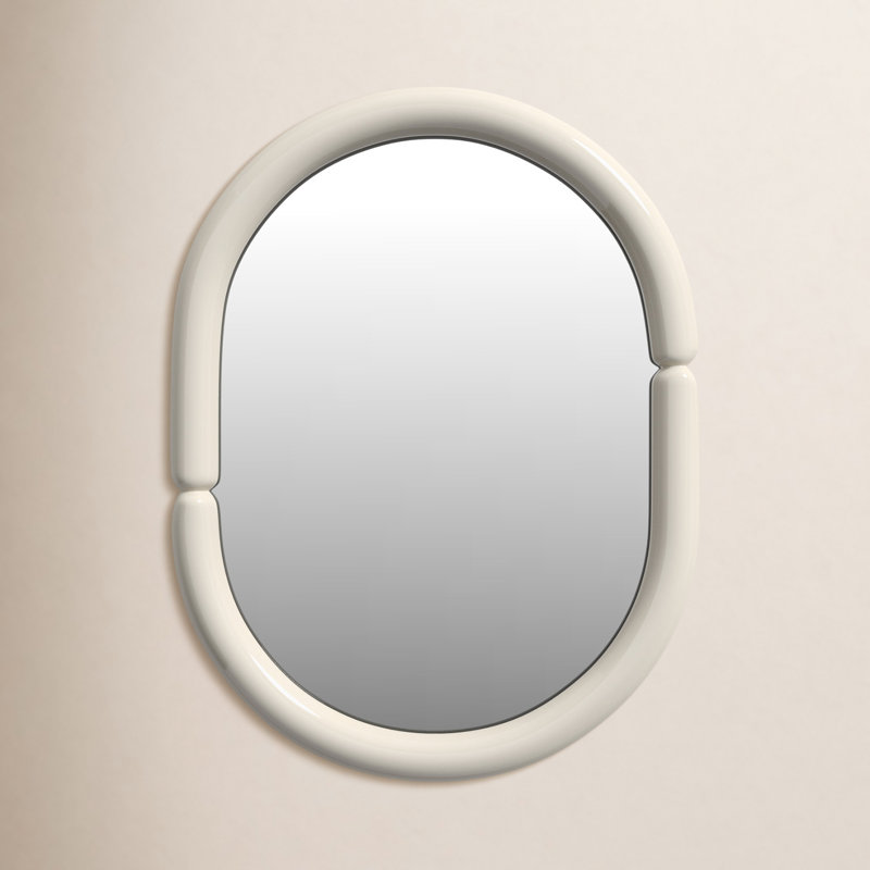 Lorinda Solid Wood Oval Wall Mirror, Beige
