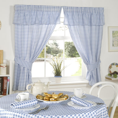 Molly Gingham Ruffled 116cm Kitchen Curtain
