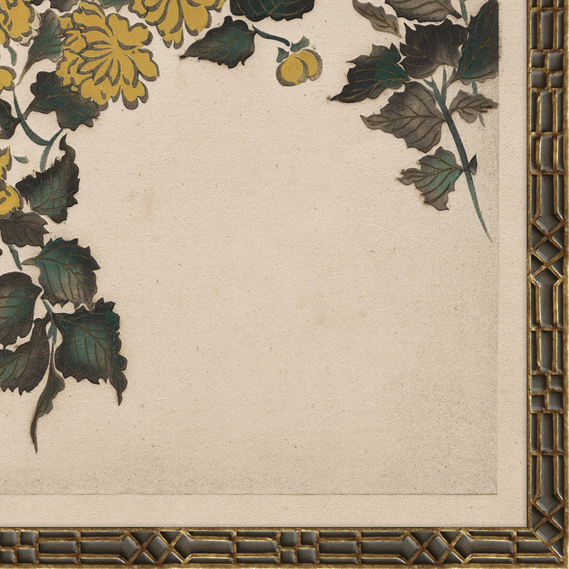 Floral Woodblock Print II Framed, Gold