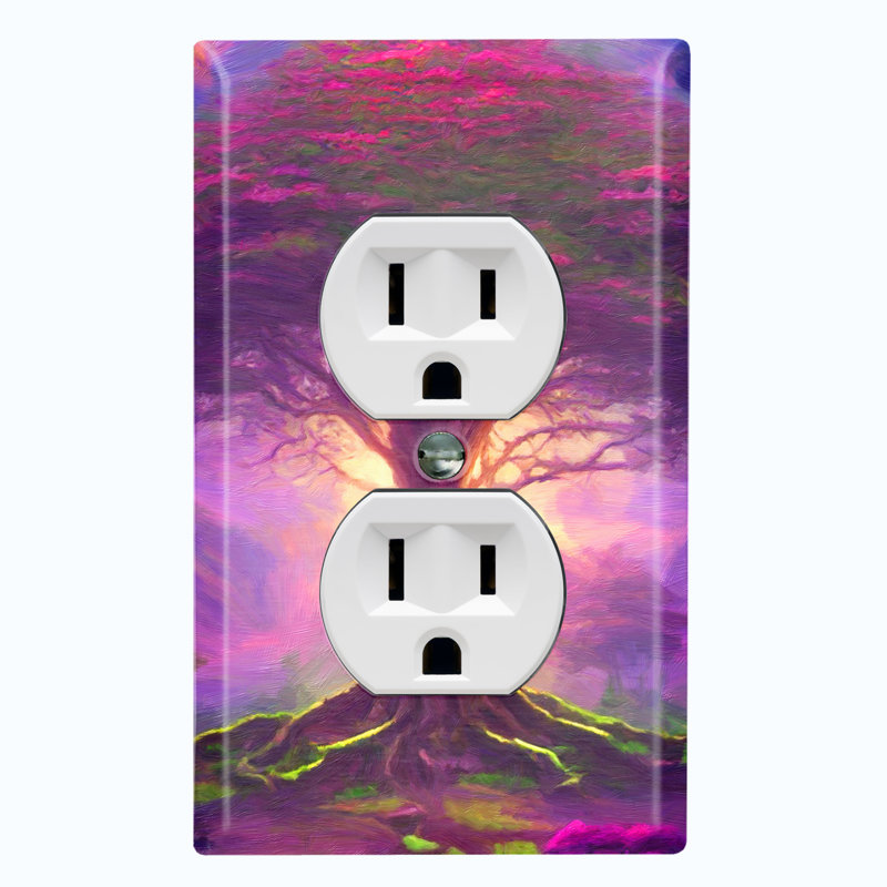 Pink Fantasy Sun Tree Paint Print 1 - Gang Toggle Light Switch Standard Wall Plate