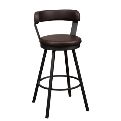Chaises de pub pivotantes à 360 degrés, 2 pièces, revêtement en similicuir brun, base en métal, similicuir à hauteur de comptoir confortable de 29 pouces