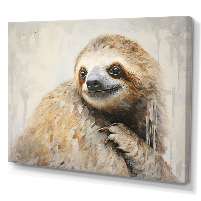 «Thoughtful Sloth I» sur toile, Toile tendue, H 16 po x l 32 po x P 1 po
